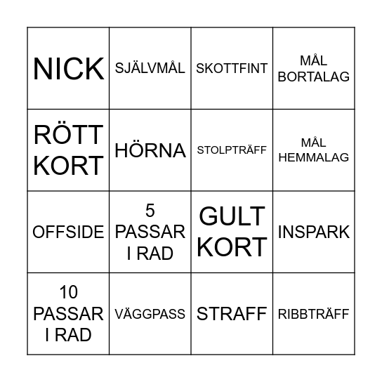 FOTBOLLSBINGO Card
