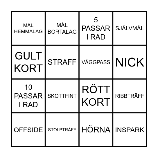 FOTBOLLSBINGO Card