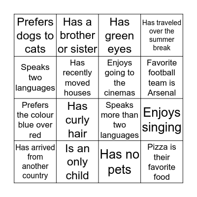 Getting to Know You Bingo Card