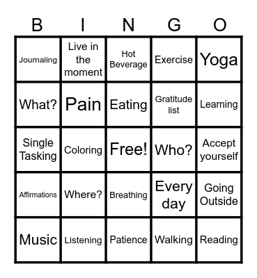 Mindful Bingo Card