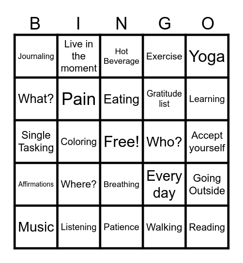 Mindful Bingo Card