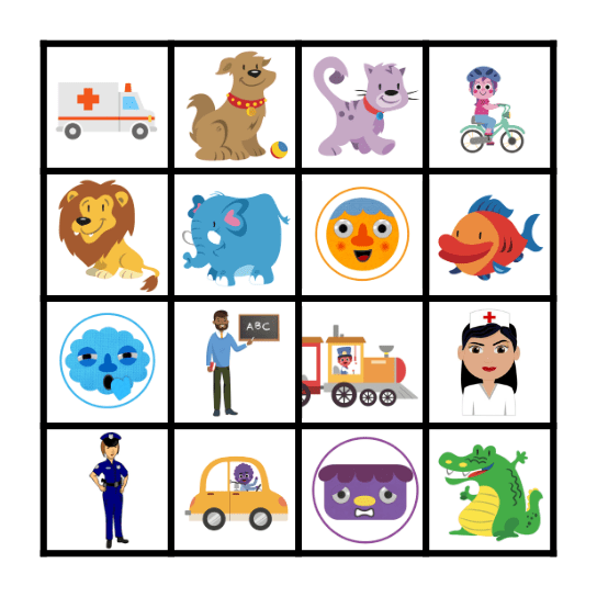 ANIMALS/JOBS/TRANSPORTATION Bingo Card