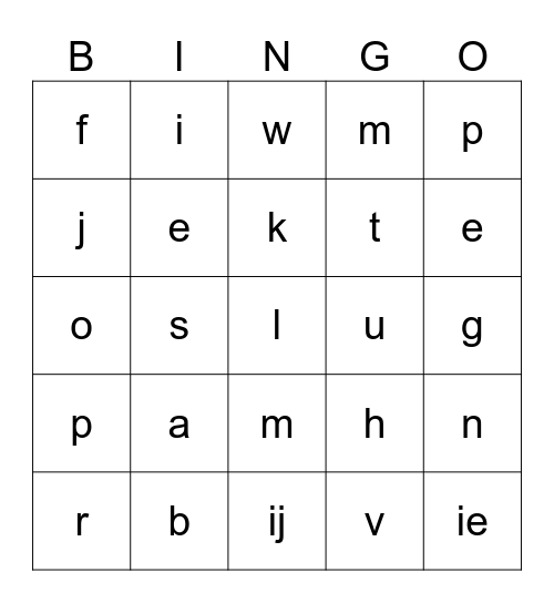 Letters Bingo Card