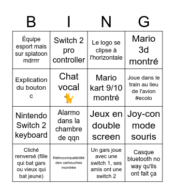 Switch 2 trailer Bingo Card