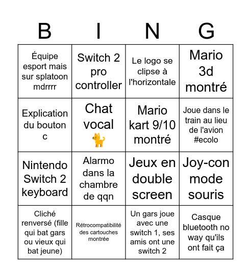 Switch 2 trailer Bingo Card