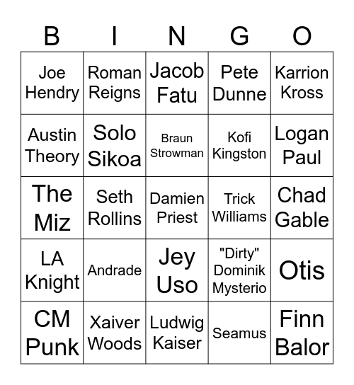 Royal Rumble Bingo Card