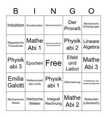 Abi Training Bingo Card