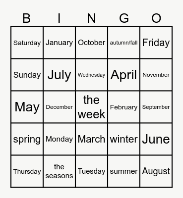 The Year Bingo Card