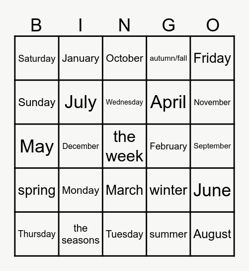 The Year Bingo Card