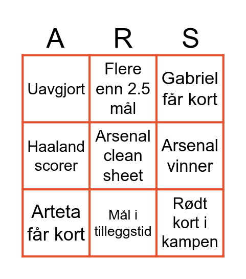 Arsenal Bingo Card