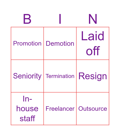 Vocabulary Bingo Card