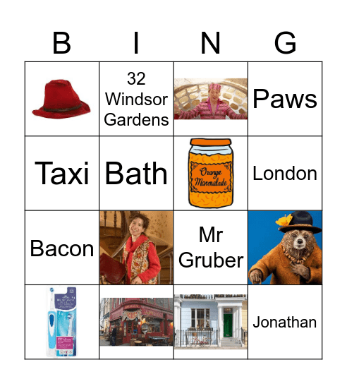 Paddington Bingo Card