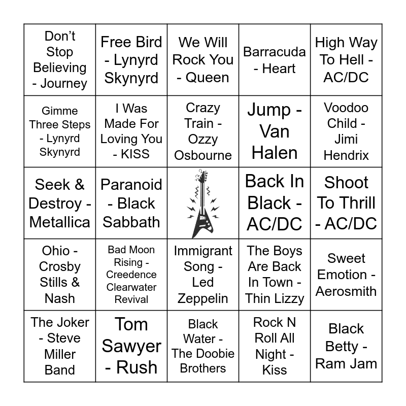 I Wanna Rock! ... (Classic Rock) Bingo Card