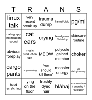 Trans Meeting Bingo Card