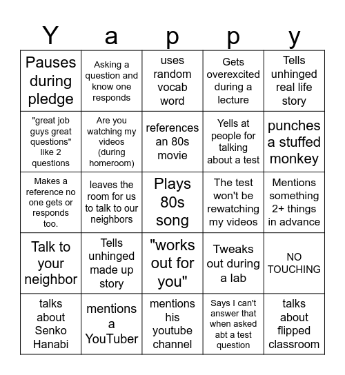 Manticore Bingo Card