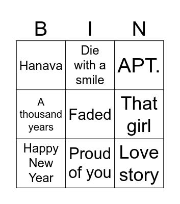 Music songs Bingo Card