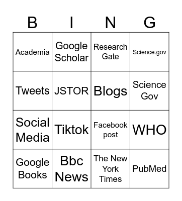 SOURCE BINGO Card