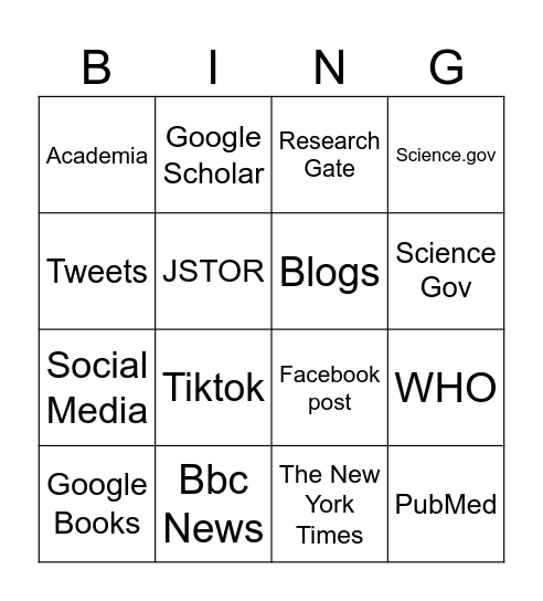 SOURCE BINGO Card