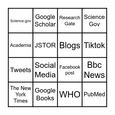 SOURCE BINGO Card