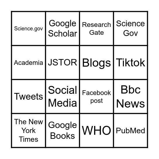 SOURCE BINGO Card