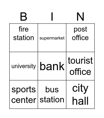 Places Bingo Card