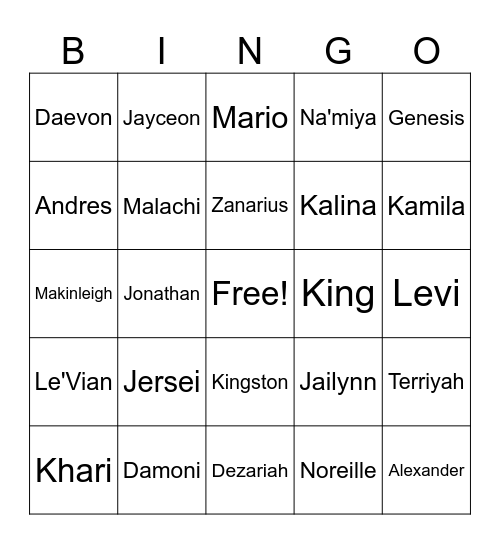 3rd Grade Bingo Card