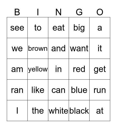 1st Nine Weeks Sight Words Bingo Card