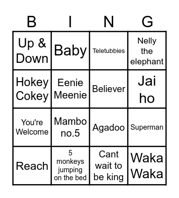 Paddocks Musical Bingo Card