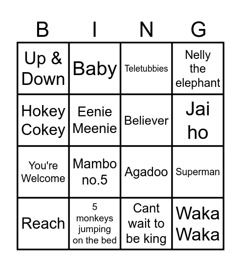 Paddocks Musical Bingo Card