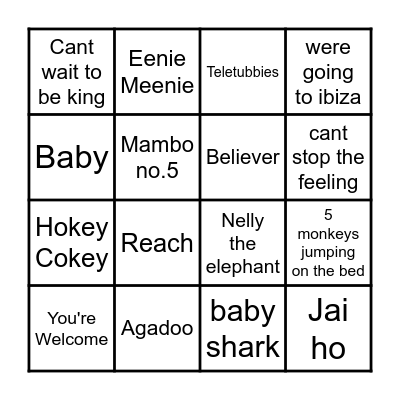 Paddocks Musical Bingo Card