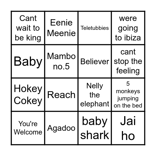 Paddocks Musical Bingo Card
