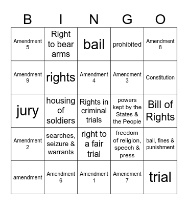 Bill of Rights Bingo Card