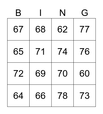 Numeros 60-79 Bingo Card