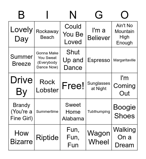 Summer Music Bingo #3 Bingo Card