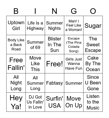 Summer Music Bingo #4 Bingo Card