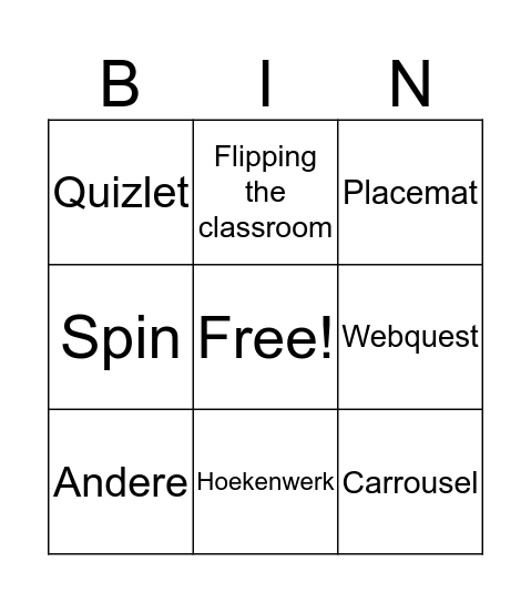 Bingo werkvormen  Bingo Card