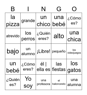 Spanish bingo Card
