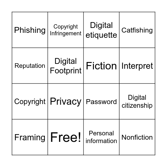 Digital Citizenship Bingo Card