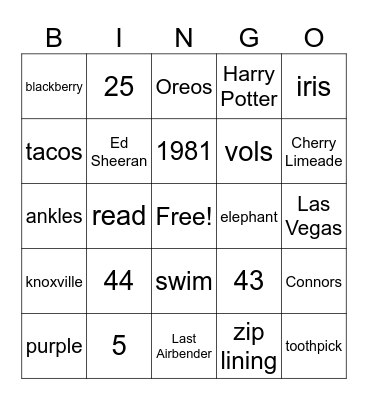 Mrs Lunsford Bingo Card