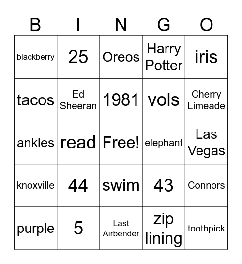 Mrs Lunsford Bingo Card