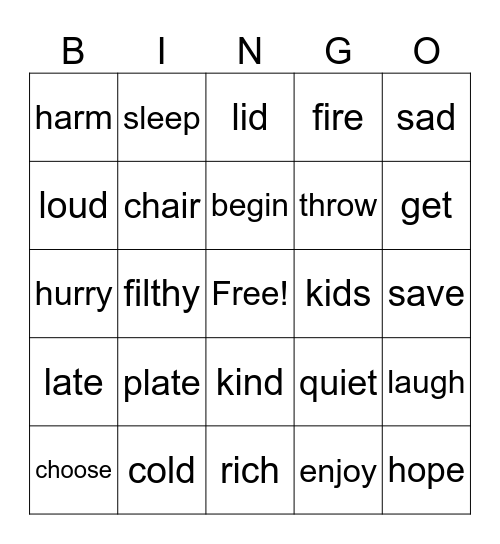 Synonyms Bingo Card