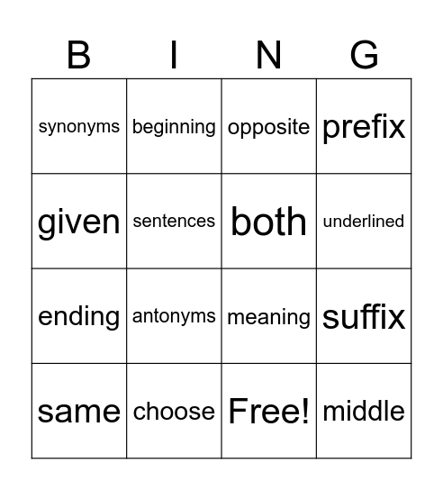 IRead Words Bingo Card