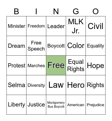 MLK Jr. Bingo Card