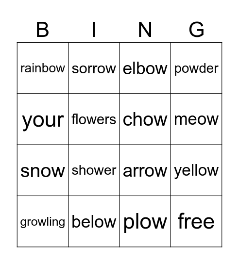 Spelling Unit 4 Bingo Card