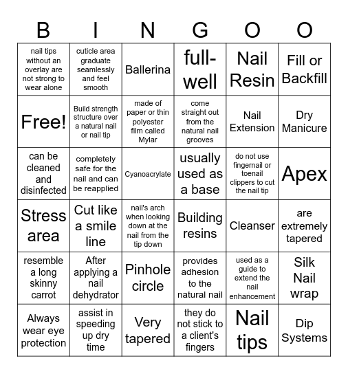 CH 22 Nail Extensions and Resin Systems Bingo Card