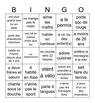 faire connaissance - trouve quelqu'un qui... Bingo Card
