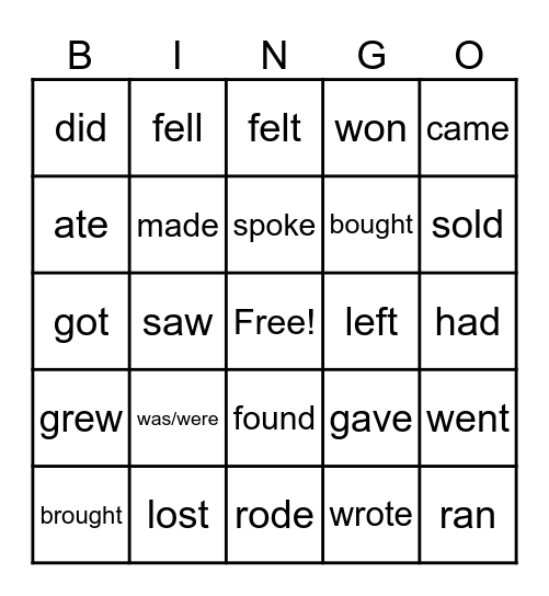 Irregular Verbs Bingo Card