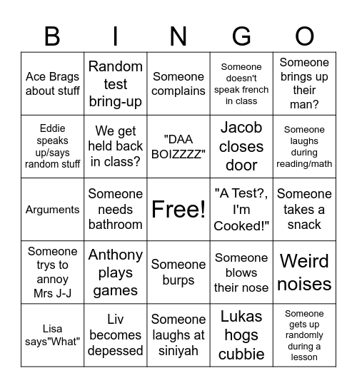 Class bingo YUH Bingo Card