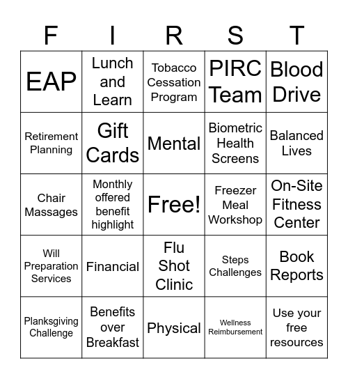 'You First' Bingo Card