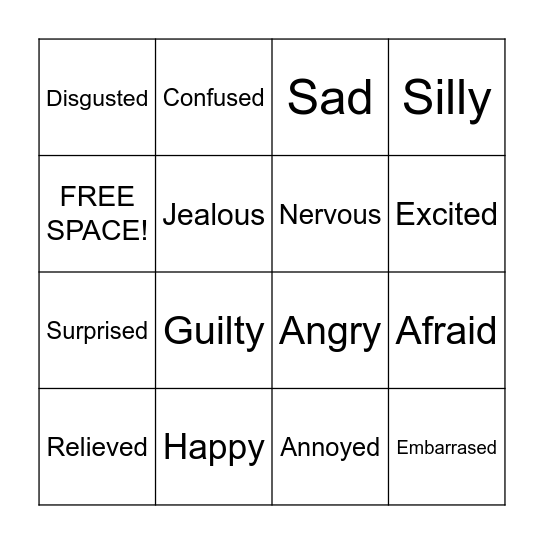 Emotions Bingo Card